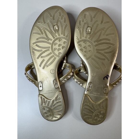 JACK ROGERS Womens Georgica Jelly Sandals 7 Gold Whip Stitch Summer Boho Preppy - Picture 10 of 13